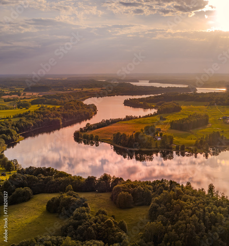 Sunset time at Dridzis lake , Latvian nature views, Latgale. photo