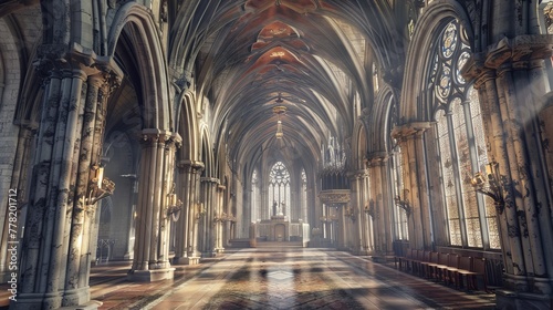 Enchanting 3D Gothic Cathedral Interior for Historical Exploration. © Exnoi