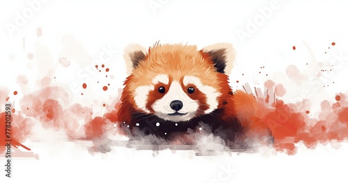 rothko pretty hand-drawn illustration of a cute red panda looking down at you from above, rothko background, minimalistic © Frin
