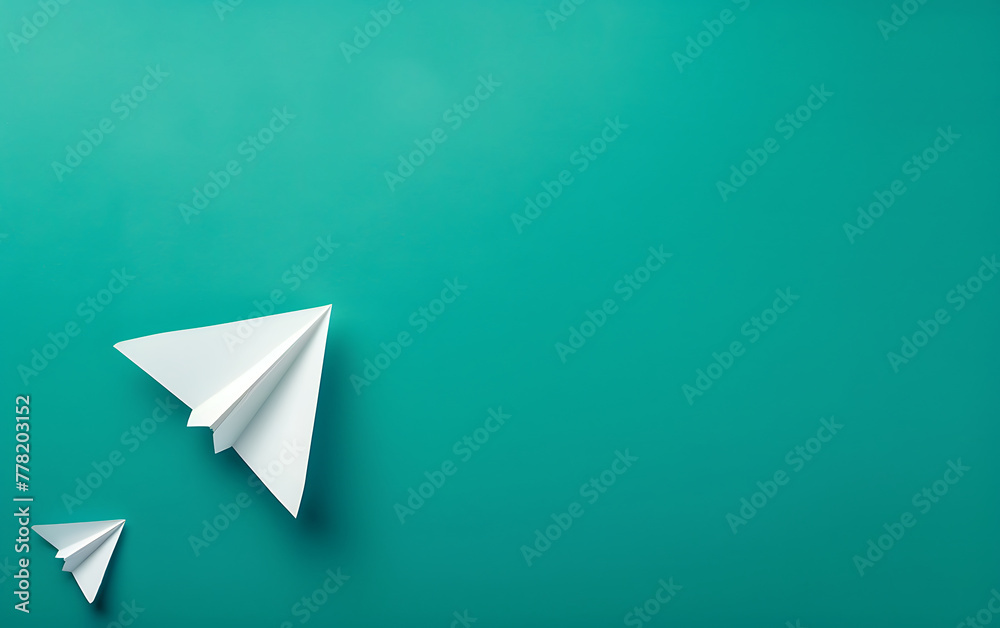 Paper plane origami background green presentation with space for text . Leadership skills concept copy space. generative ai Paper plane origami background green presentation with space for text . Leadership skills concept copy space. generative ai