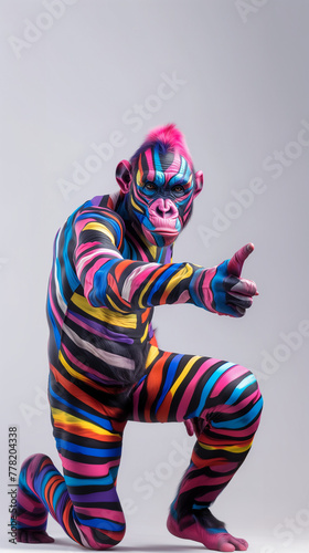 colorful monkey in rainbow