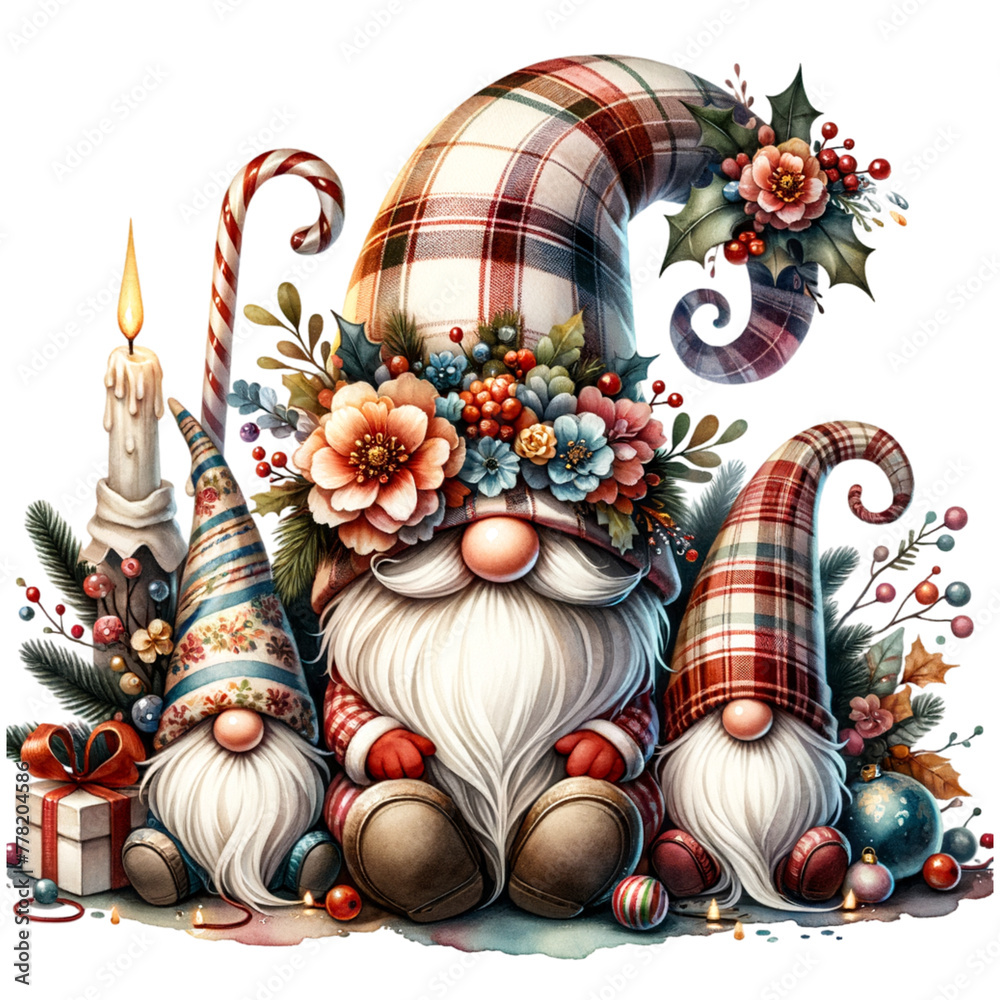 Naklejka premium Floral Three gnome with a hat covering his face isolated and cut-out on white background Clipart Download File