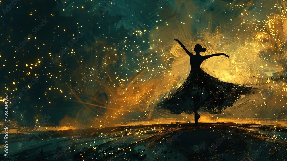Ballet in the cosmos where celestial art style meets the elegance of dance under starlight