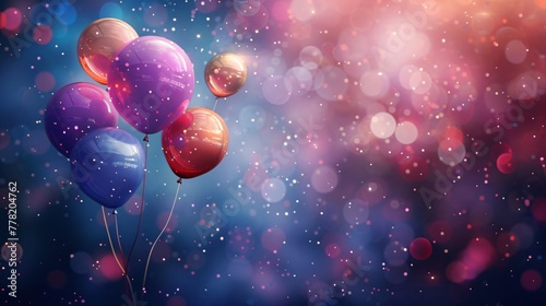 Balloons adrift in the cosmos their vibrant colors contrasting with the deep blues and purples of space stars twinkling around them