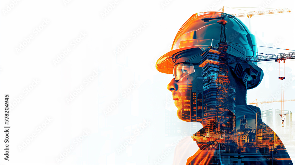 illustration digital building construction engineering with double exposure graphic design. Building engineers, architect people or construction workers working with modern civil equipment technology illustration digital building construction engineering with double exposure graphic design. Building engineers, architect people or construction workers working with modern civil equipment technology