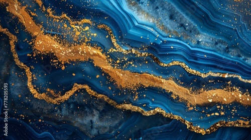 Elegant swirls of blue and gold agate the richness of the gold powder accentuating the depth of blue with ample copy space