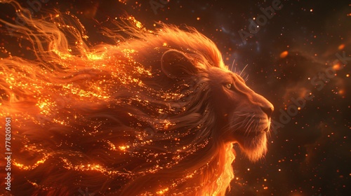 Leos majestic roar immortalized in celestial art mane aglow with the radiance of a thousand suns