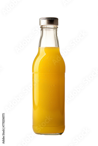 Tall Glass Bottle of Orange Juice Isolated on White Transparent Background, PNG
