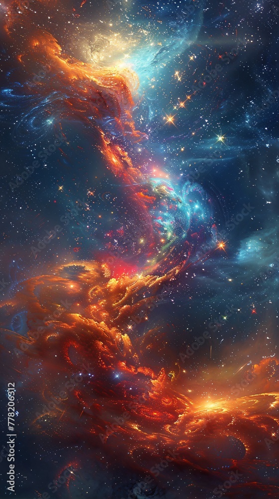 Scorpio tail striking a galaxy sparking starbursts across the cosmic sea