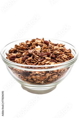 Crunchy Granola Mix in Glass Bowl Isolated on White Transparent Background, PNG
