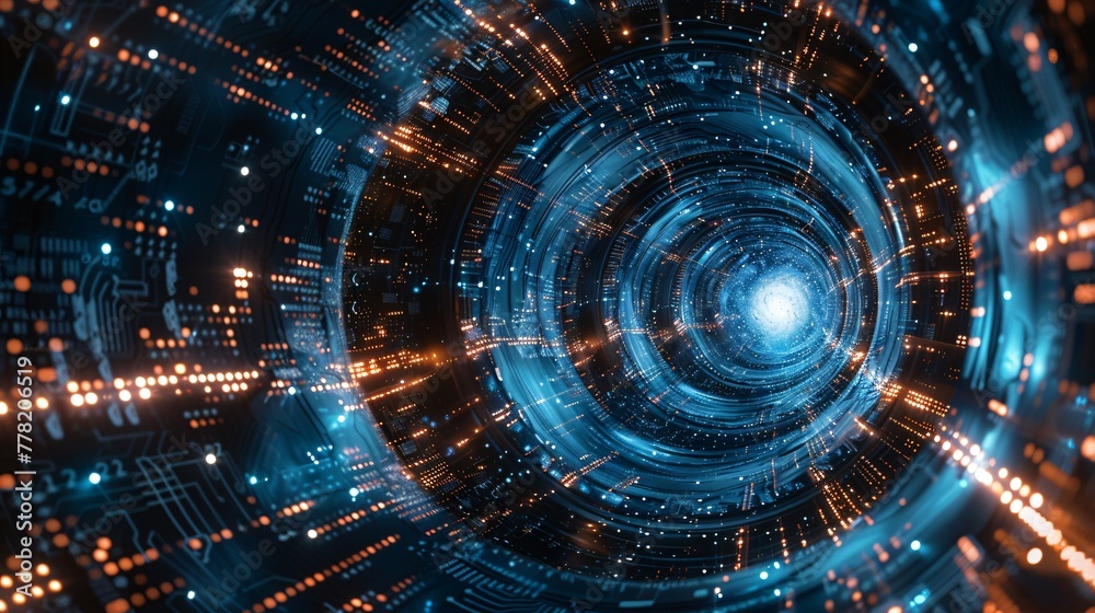 The image of a binary code seamlessly transitioning into a galaxy swirl encased within a circuit patterned sphere depicting the vastness and complexity of cybersecurity The image of a binary code seamlessly transitioning into a galaxy swirl encased within a circuit patterned sphere depicting the vastness and complexity of cybersecurity