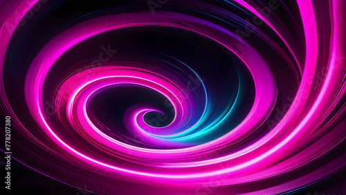 Dynamic Pink Neon Spirals: Mesmerizing Patterns on Black Background(Generative AI)