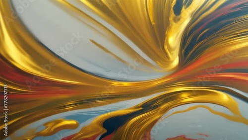 An abstract artwork with swirling gold, red, and blue colors creating a dynamic effect. (ID: 778207715)