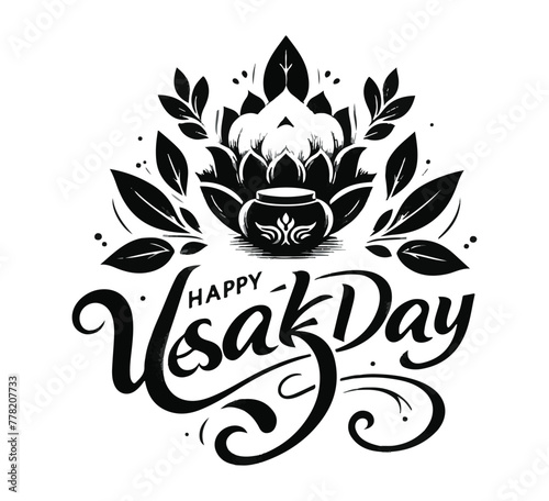 Happy Vesak Day handwritten text. Modern brush calligraphy white background