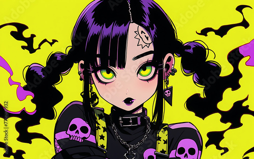 Cyberpunk anime girl Crazy zombie woman digital painting. demon woman evil dark Halloween theme. generative ai 