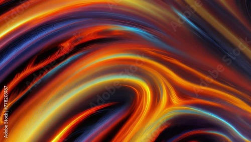 This image features a colorful abstract painting with swirling lines in orange, blue, and yellow. The background is black, and the colors are vibrant, creating a dynamic and eye-catching effect. (ID: 778208187)