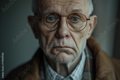 Aged Man with Glasses and Earnest Gaze.