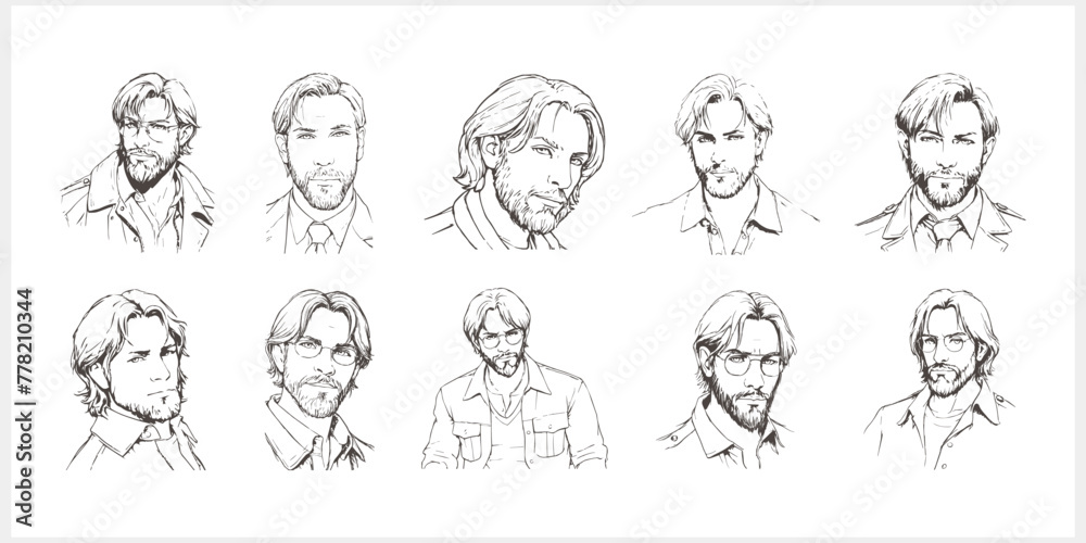 Men head. Sketch face people. Person. Man business Doodle vector stock illustration. EPS 10