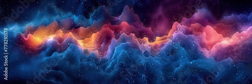 This image features a fantastical cloud formation in dark blue and purple hues, infused with streaks of pink and orange, resembling a celestial nebula or a colorful stormy sky. photo