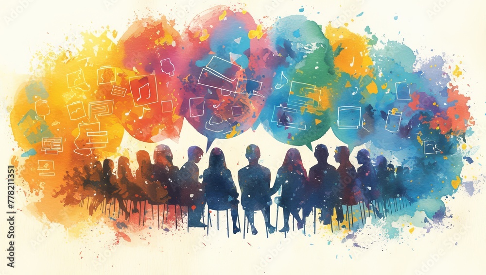 group therapy, silhouette of people sitting on chairs talking to each other