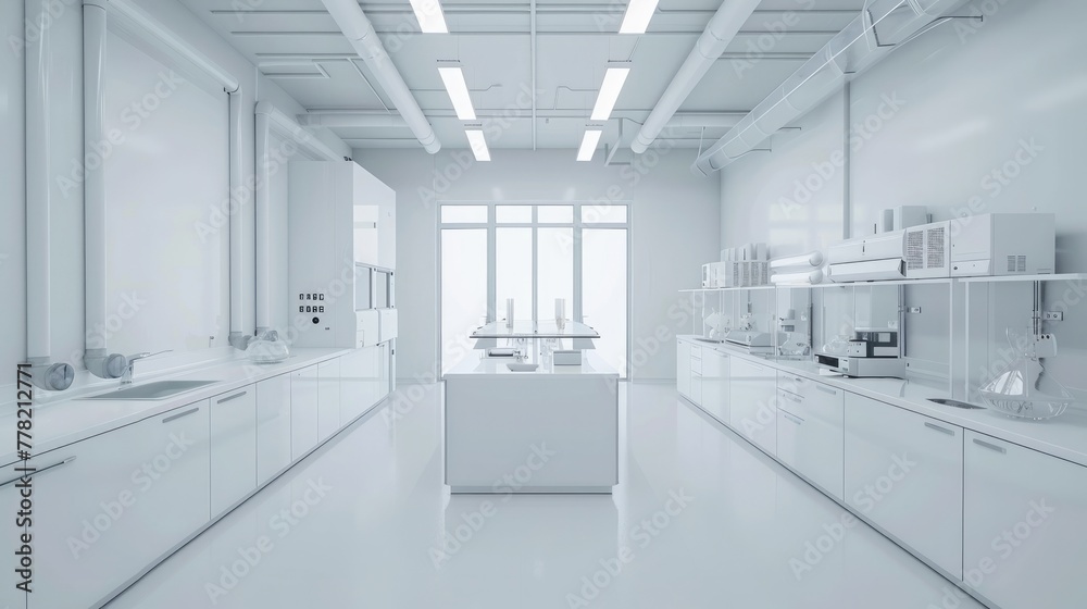 A pristine white scientific laboratory room A pristine white scientific laboratory room
