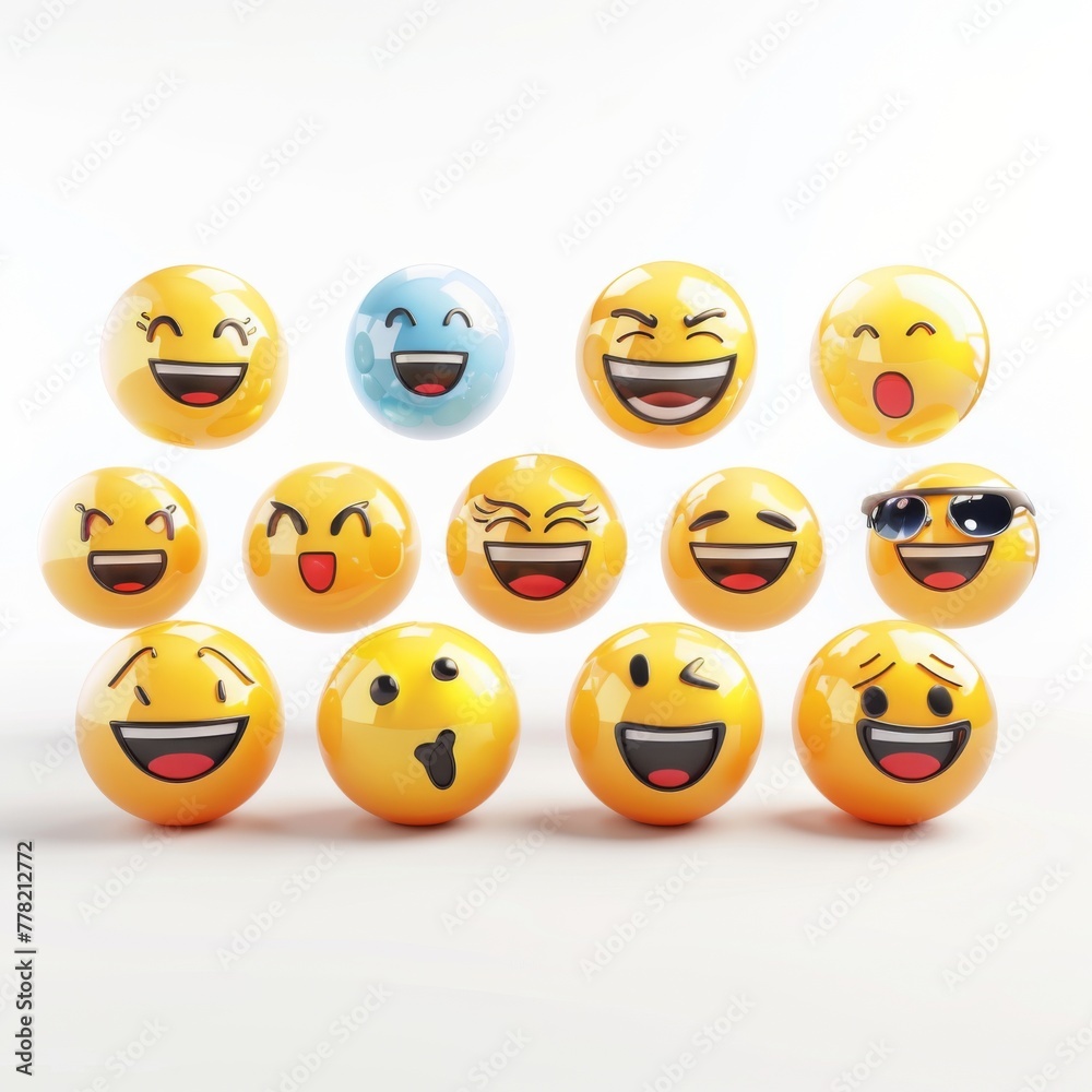 Fototapeta premium 3D rendering set of emoji isolated on white