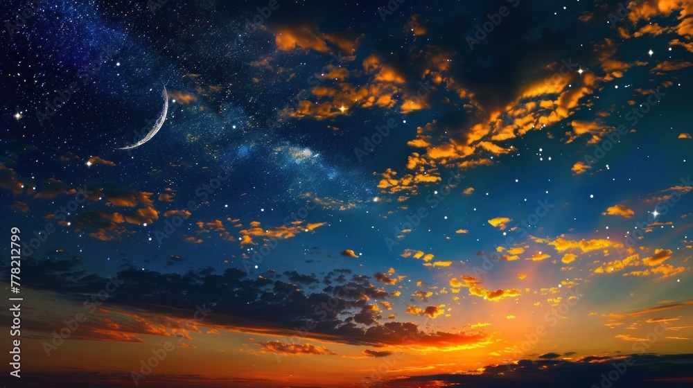 Fototapeta premium A captivating Ramadan Kareem background showcasing a crescent moon