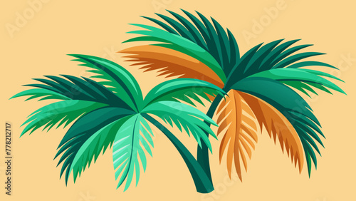 green palm leaves. Vector image. 