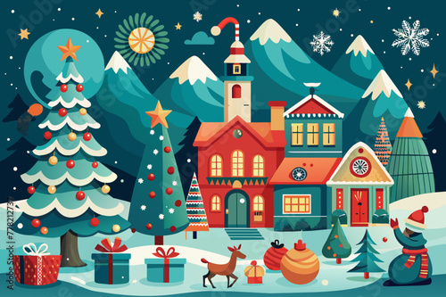 a Christmas card depicting a fabulous winter landscape
