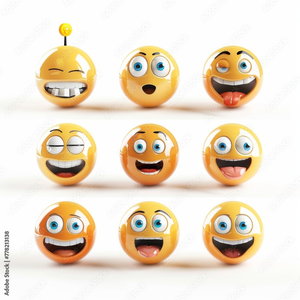 Obraz premium 3D rendering set of emoji isolated on white