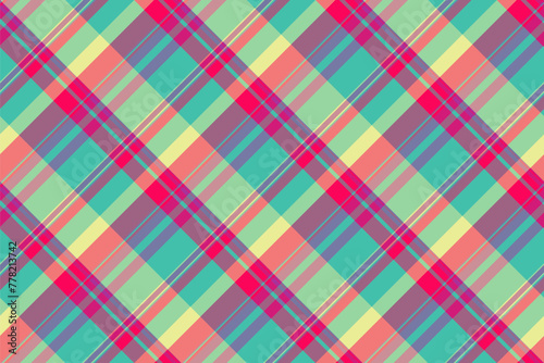 Jersey check texture textile, salmon plaid fabric vector. Dye background tartan seamless pattern in pink and pastel colors.