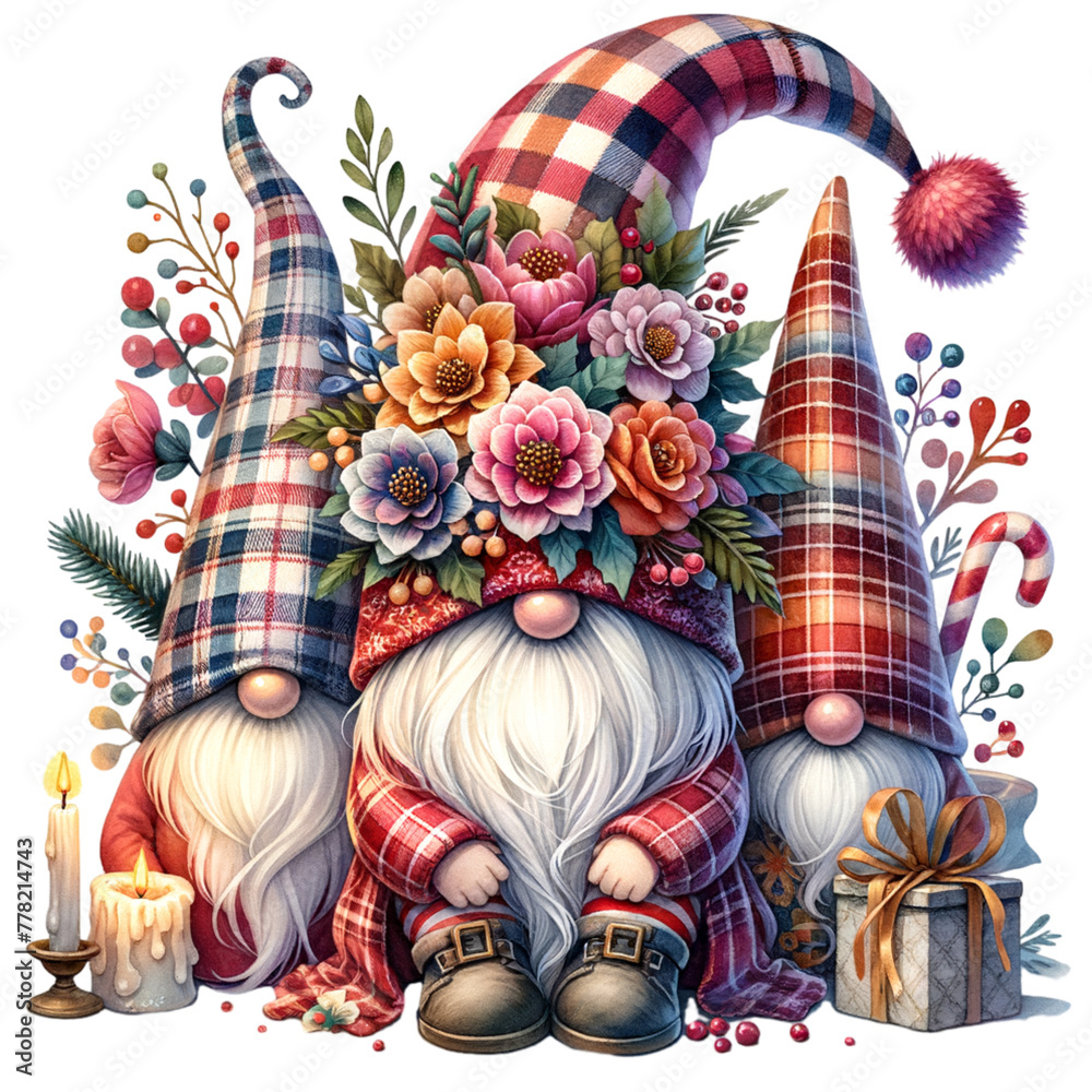 Floral Three gnome with a hat covering his face isolated and cut-out on white background Clipart Download File