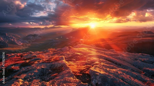 Beautiful view of sunset on rocky land.AI generated image © Daisha