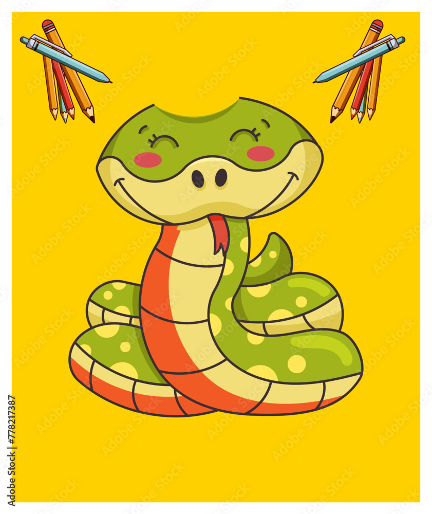 Fototapeta premium Cute snake cartoon vector illustration.