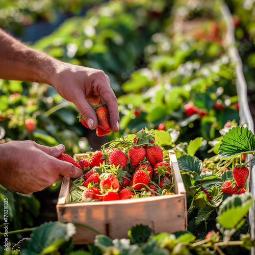 Healthy red strawberries picked by the farmer