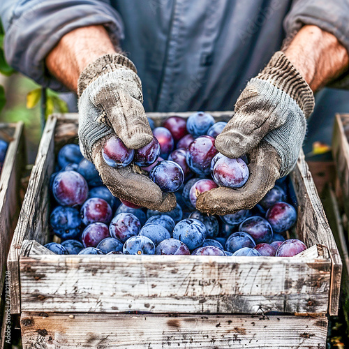 Healthy plums picked by the farmer