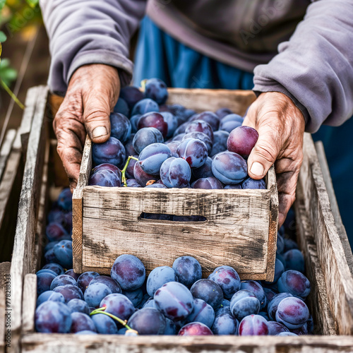 Healthy plums picked by the man hands