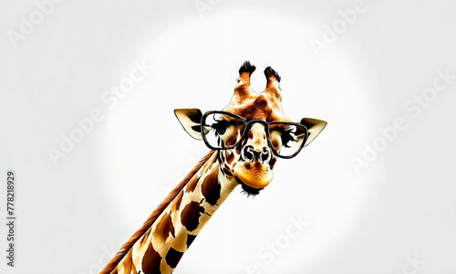 Giraffe in trendy glasses: A whimsical image for an optics store, emphasizing unique style and a stand-out look.
