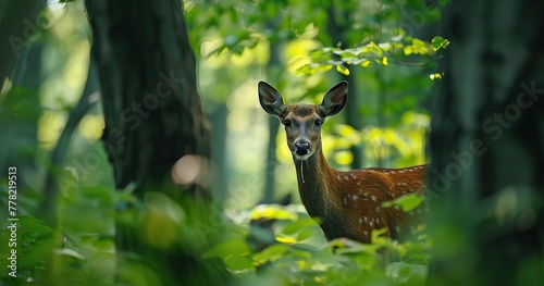 There is a deer in the forest 