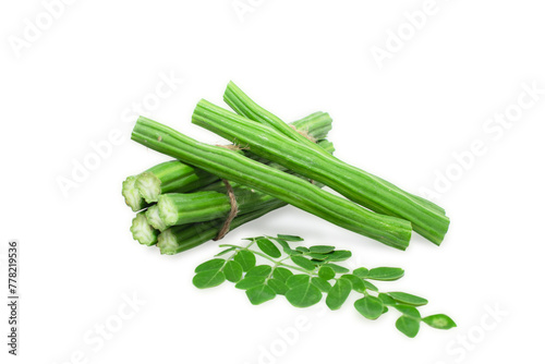 Photos Moringa Oleifera or drumstick vegetable with leaves isolated over white backgrou
