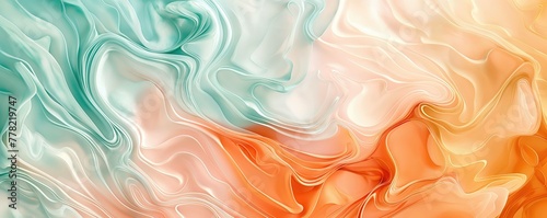 Elegant Abstract Fluid Art Backgrounds with Pastel Turquoise, Melon Orange and Soft Sand Tones