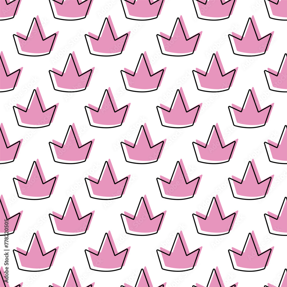 Children's cute pattern for princesses. Lovely pink crown for little princess, baby doodle design. Kids elements Children's cute pattern for princesses. Lovely pink crown for little princess, baby doodle design. Kids elements