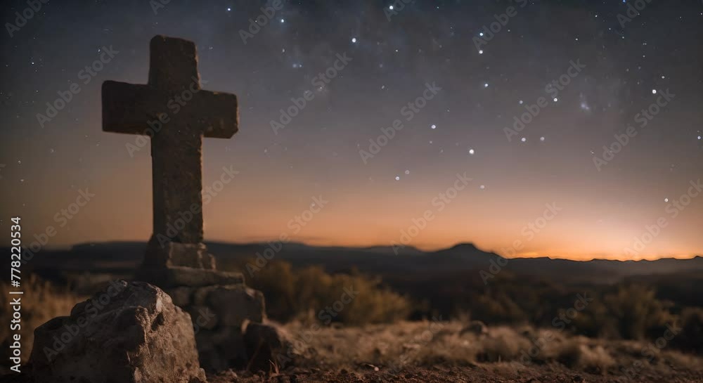 Cross of Jesus on the mountain at night. Cross of Jesus on the mountain at night.