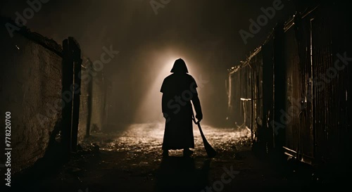 Silhouette of a murderer on the street. photo