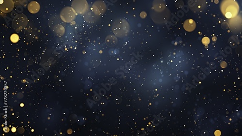 Abstract Dark Blue with Golden Bokeh Lights and Stars: Vintage Filter Style for Christmas, New Year, and Birthday Concepts