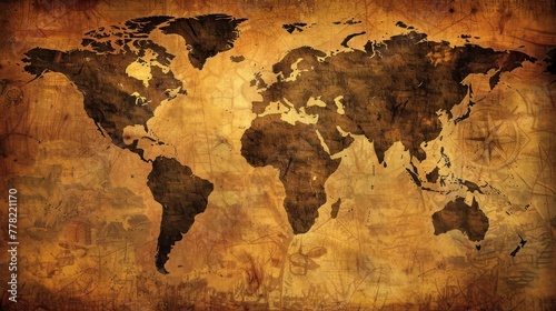 World map outline orange and brown colors background