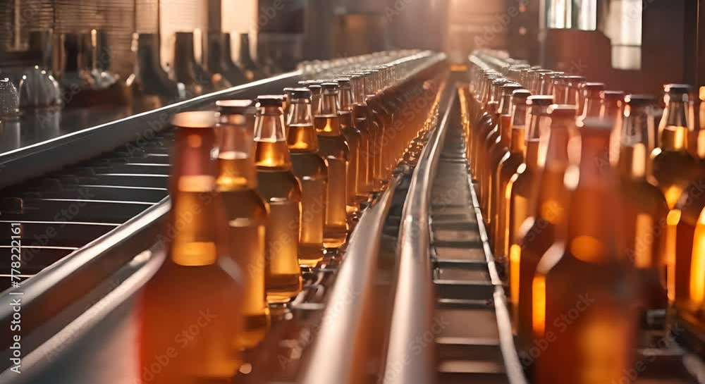 Beer bottles in a bottling plant. Beer bottles in a bottling plant.