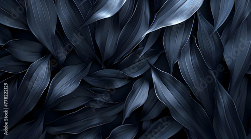 Abstract Black Floral Background with Flowing Leaves and Dark Texture