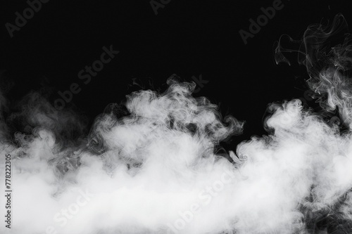 Abstract White Smoke on Black Background, Fog or Smog Overlay Texture for Design and Decoration