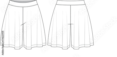 flared elastic short sleepwear nightwear pajama activewear sportwear template technical drawing flat sketch cad mockup fashion woman design style model
 photo